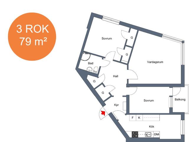 3 rums lägenhet i Eskilstuna 79 m² 9 786 kr