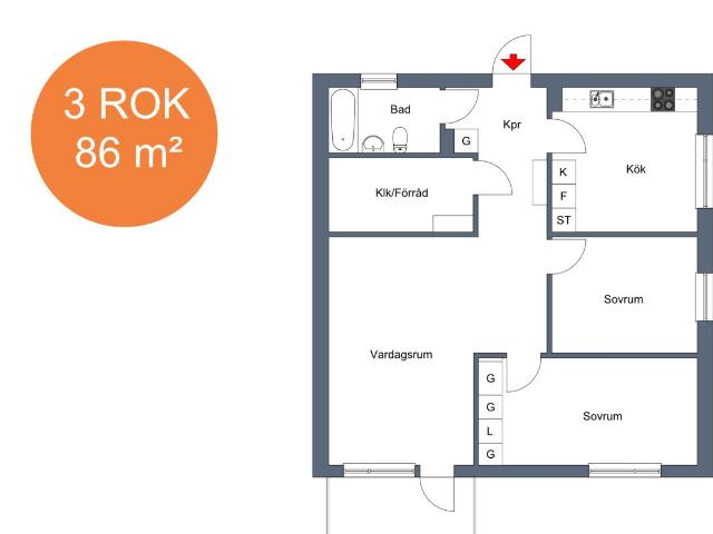 3 rums lägenhet i Eskilstuna 86 m² 12 186 kr