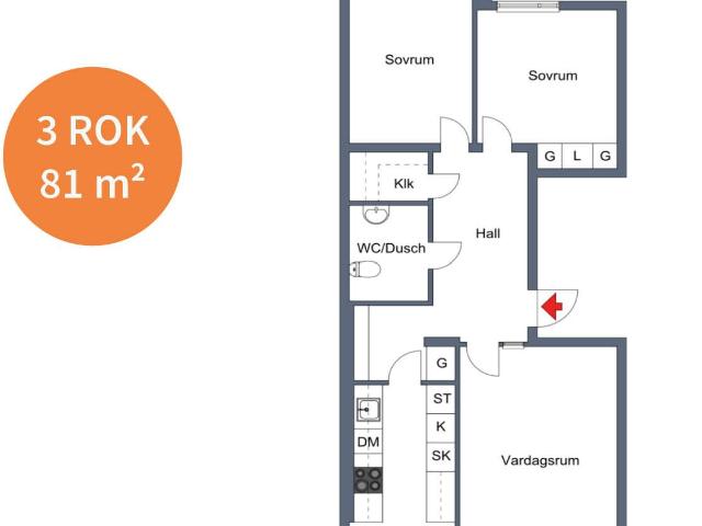3 rums lägenhet i Eskilstuna 82 m² 9 540 kr