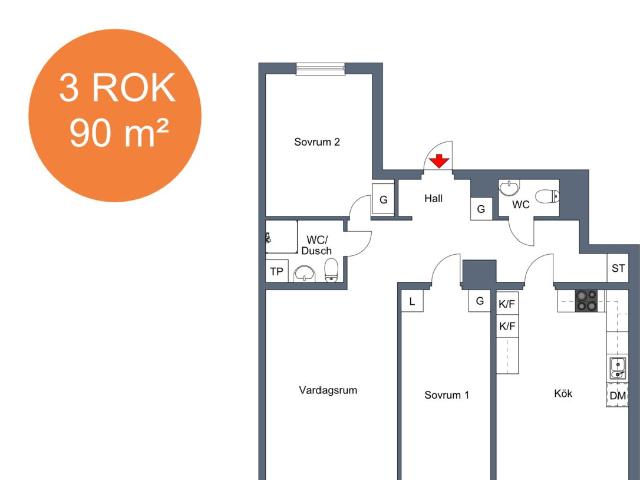 3 rums lägenhet i Eskilstuna 90 m² 10 035 kr