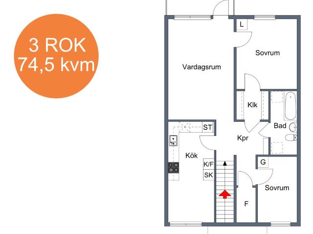 3 rums lägenhet i Jämjö 74 m² 7 949 kr
