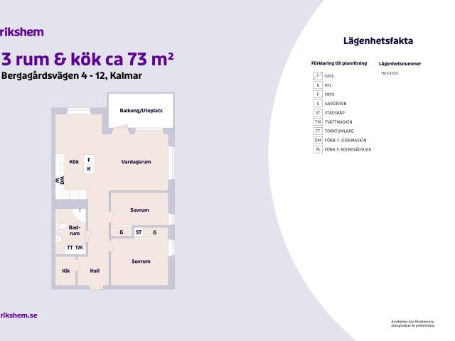 3 rums lägenhet i Kalmar 73 m² 10 803 kr