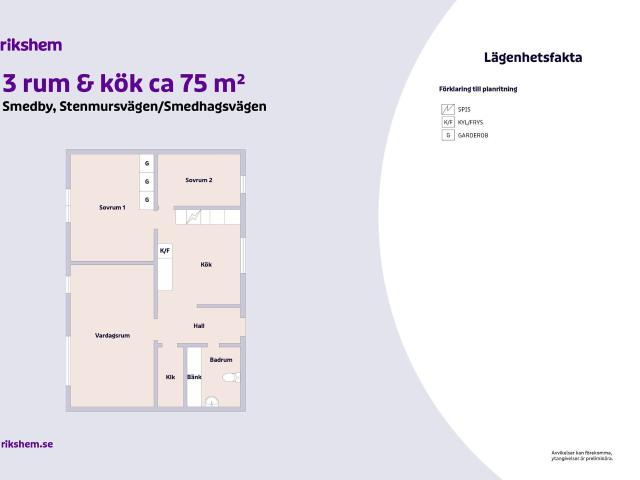 3 rums lägenhet i Kalmar 75 m² 5 520 kr