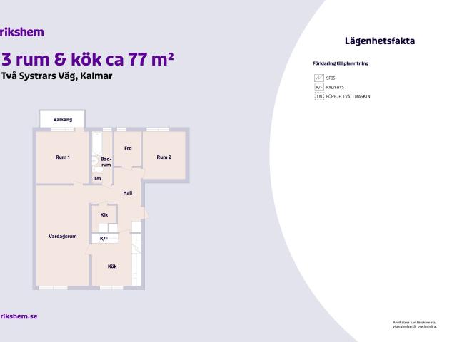 3 rums lägenhet i Kalmar 77 m² 7 567 kr