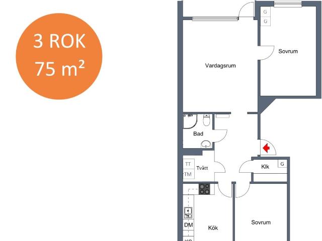 3 rums lägenhet i Katrineholm 75 m² 8 099 kr