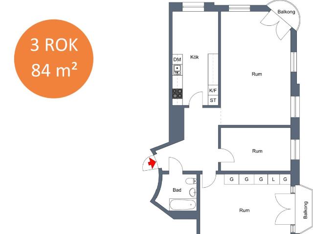 3 rums lägenhet i Landskrona 84 m² 9 710 kr