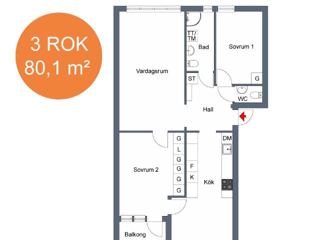 3 rums lägenhet i Linköping 80 m² 11 921 kr