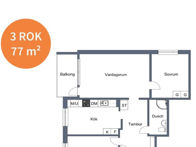 3 rums lägenhet i Strömsnäsbruk 76 m² 7 920 kr