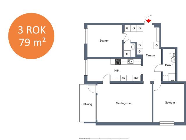 3 rums lägenhet i Strömsnäsbruk 79 m² 10 136 kr