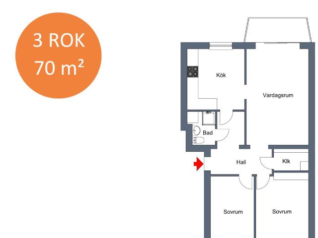 3 rums lägenhet i Strömsnäsbruk 70 m² 6 704 kr