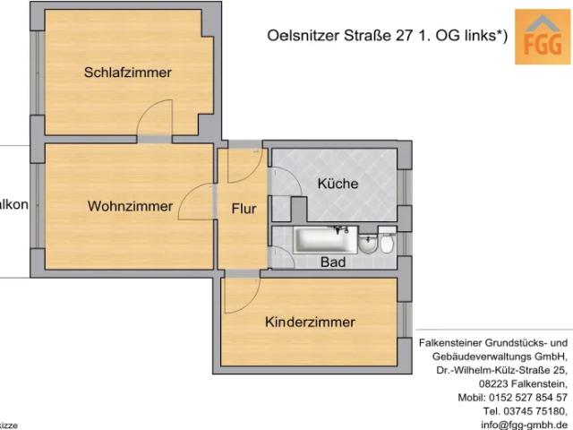 3 Raum Whg. mit Küche und Balkon