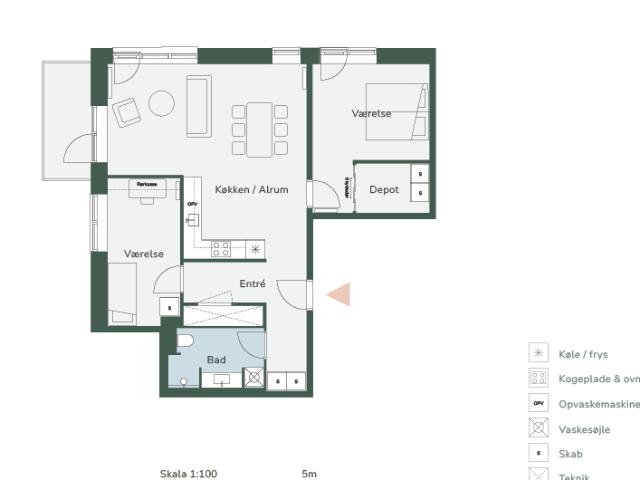3 værelses lejlighed på 105 m²