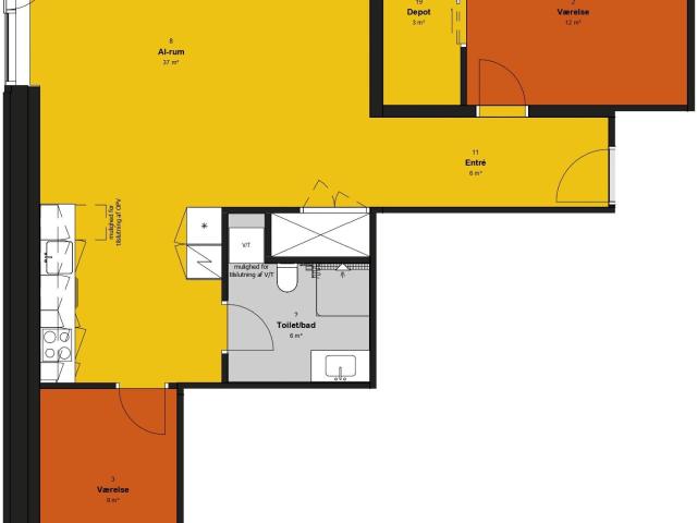 3 værelses lejlighed på 109 m²