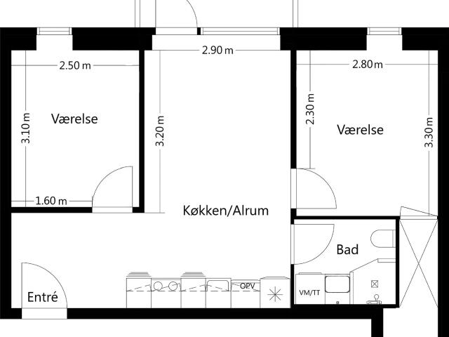3 værelses lejlighed på 59 m²