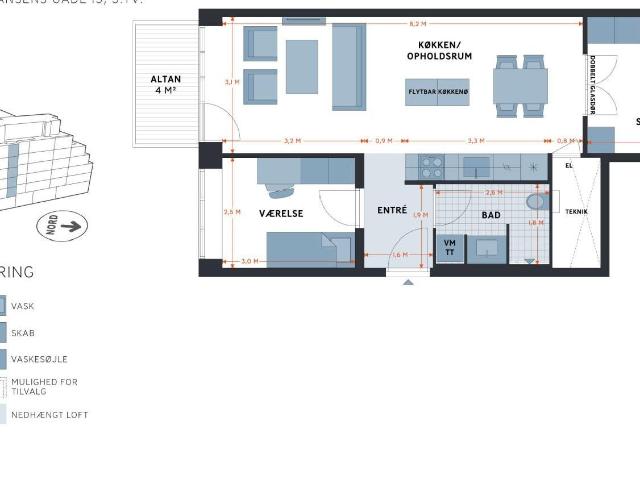 3 værelses lejlighed på 76 m²