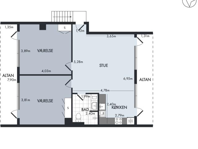 3 værelses lejlighed på 71 m²
