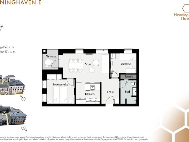 3 værelses lejlighed på 84 m²