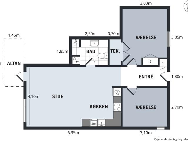 3 værelses lejlighed på 84 m²