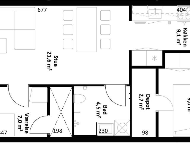 3 værelses lejlighed på 85 m²