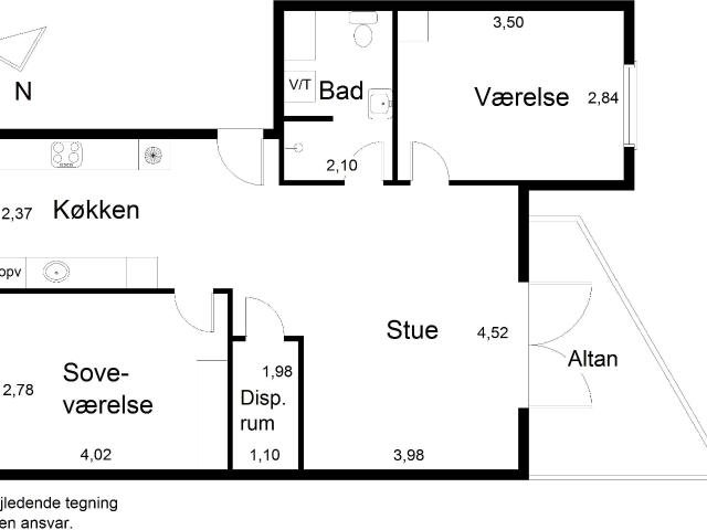 3 værelses lejlighed på 89 m²
