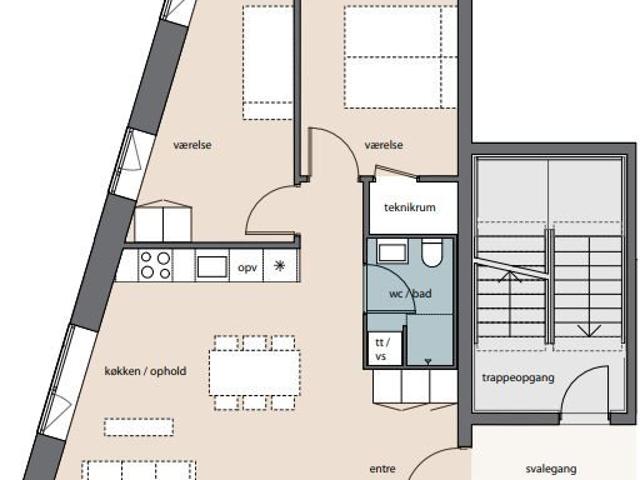 3 værelses lejlighed på 80 m²