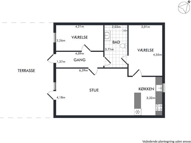 3 værelses lejlighed på 82 m²