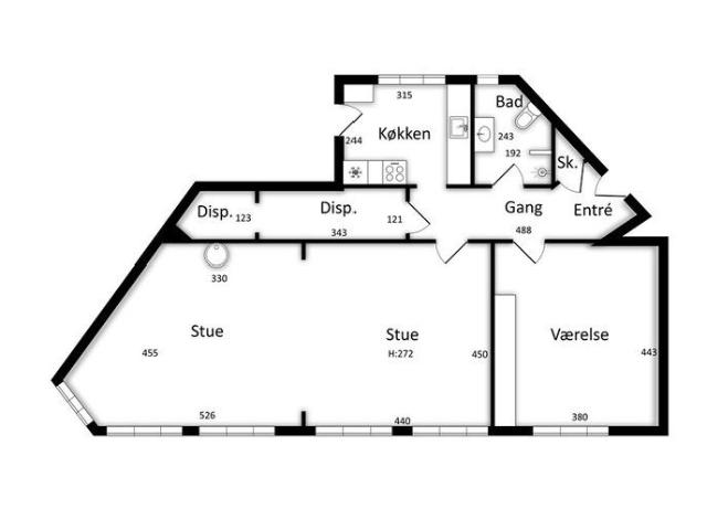 3 værelses lejlighed på 96 m²