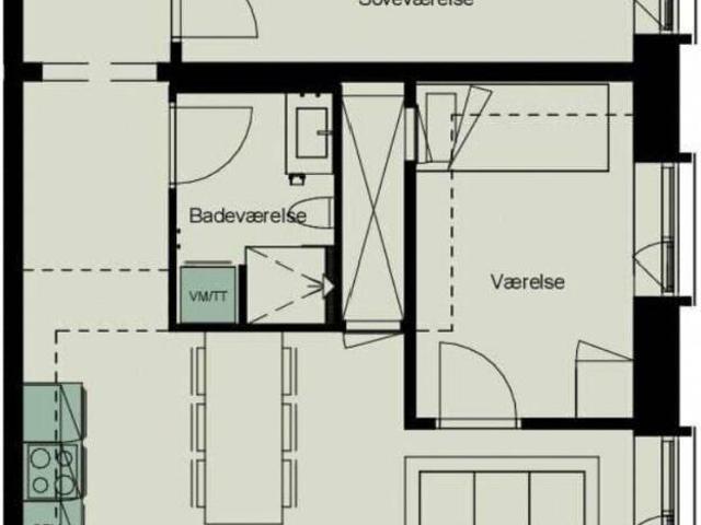 3 værelses lejlighed på 93 m²