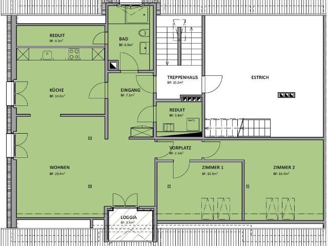 3 Zimmer, 87 m², 3. Stock