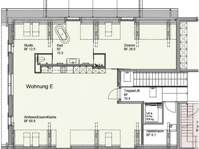 3 Zimmer, 124 m², 2. Stock