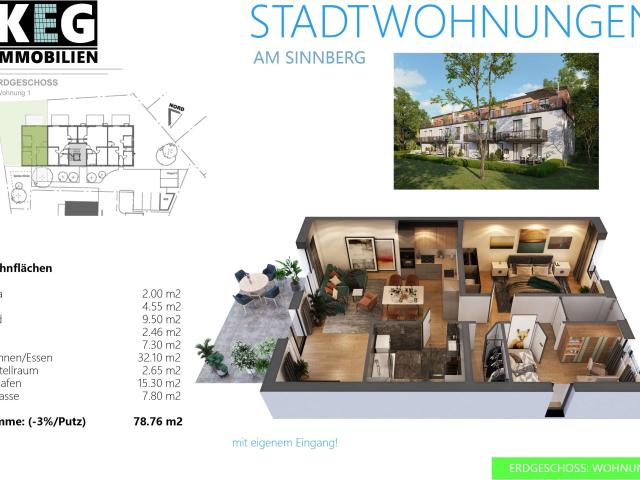 3 Zimmer Erdgeschosswohnung, Terrasse und Teilgarten, separater Zugang!