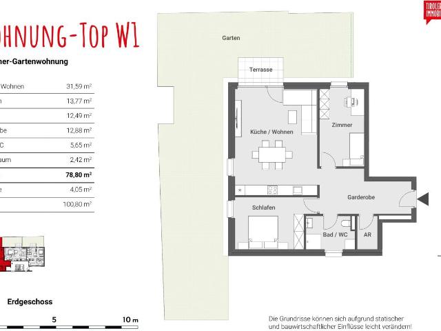 3 Zimmer Gartenwohnung W1, provisionsfrei