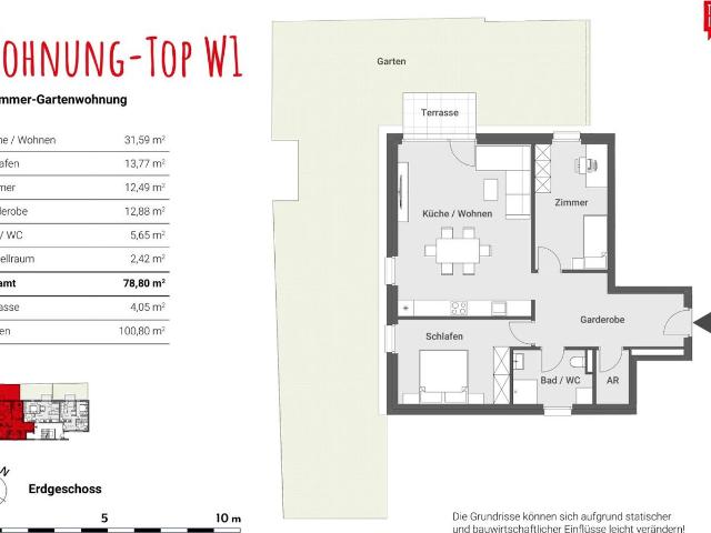 3 Zimmer Gartenwohnung W1, provisionsfrei