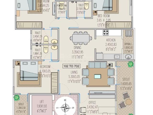 3.5 BHK Apartment in Kothrud for resale Pune. The reference number is 16363195