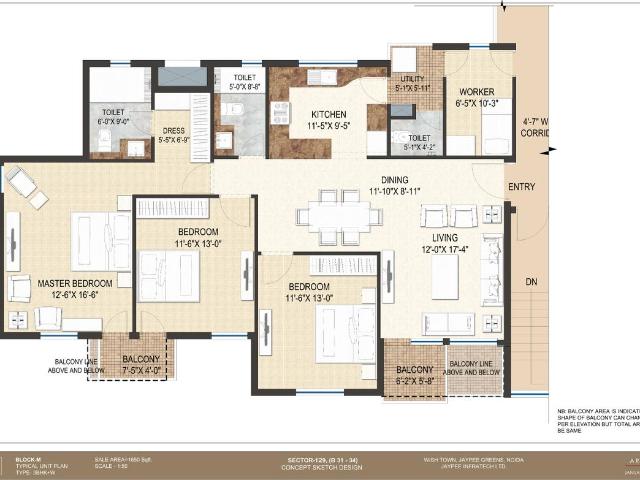 3.5 BHK Apartment in Sector 129 for resale Noida. The reference number is 17119497