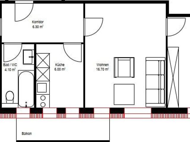 3.5 Zimmer, 60 m², 3. Stock