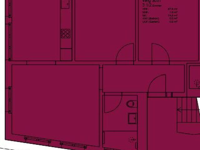3.5 Zimmer, 74 m², 3. Stock