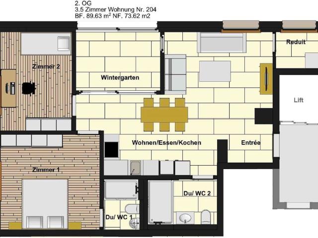 3.5 Zimmer, 74 m², 2. Stock