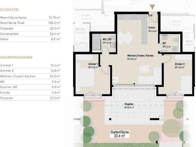 3.5 Zimmer, 76 m², EG