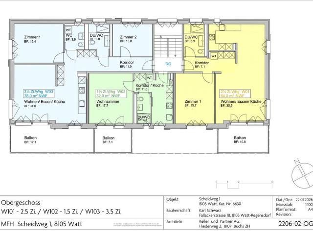 3.5 Zimmer, 78 m², 1. Stock