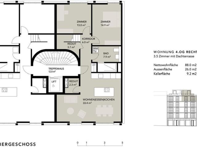 3.5 Zimmer, 88 m², 4. Stock