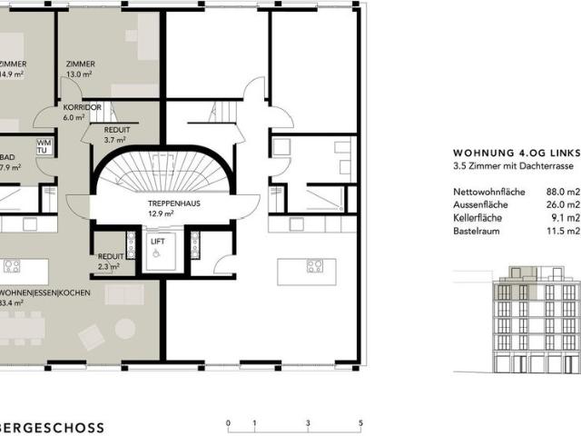 3.5 Zimmer, 88 m², 4. Stock