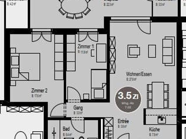3.5 Zimmer, 95 m², 1. Stock
