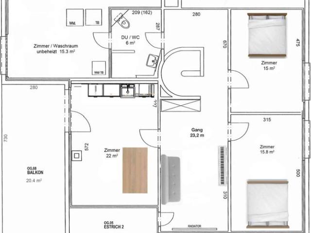 3.5 Zimmer, 98 m², 1. Stock