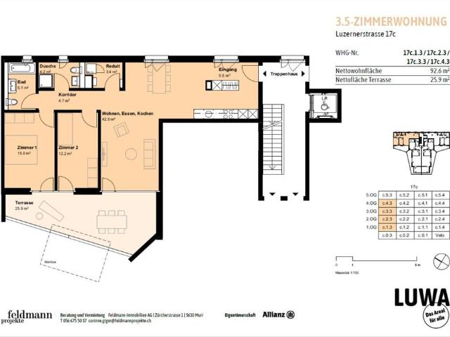 3.5 Zimmer, 93 m², 1. Stock