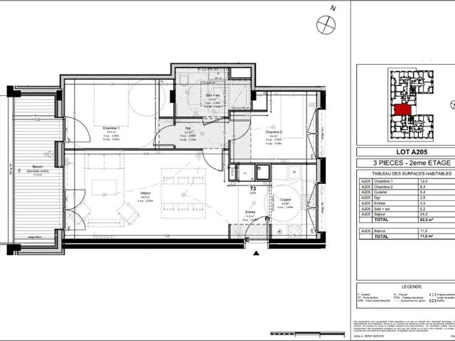 T3 Traversant 63.70m² Ambilly 2éme Etage