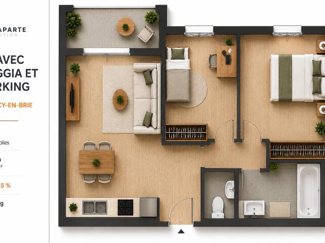 T3 AVEC LOGGIA ET PARKING – TVA 5,5 % 3 pièces, 62 m²