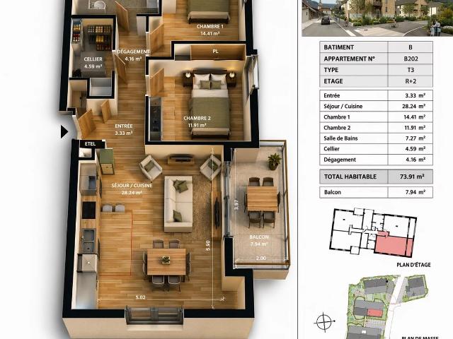 T3 Centre village 73m² Dingy Saint Clair