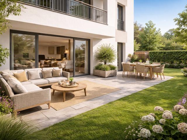T3 en rez de jardin plein sud avec 48 m² d’extérieur: le confort d’une maison dans un appartement n 3 pièces, 65 m²