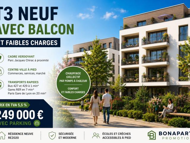 T3 NEUF AVEC BALCON ET FAIBLES CHARGES 3 pièces, 57 m²